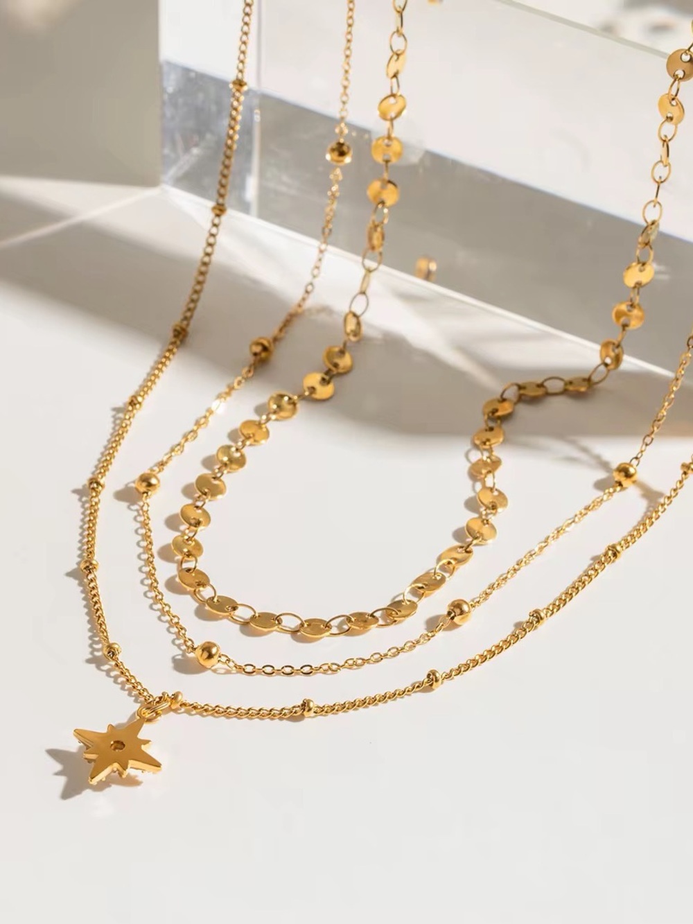 18K Gold Plated Layered Star Pendant Necklace - Picture 5 of 8